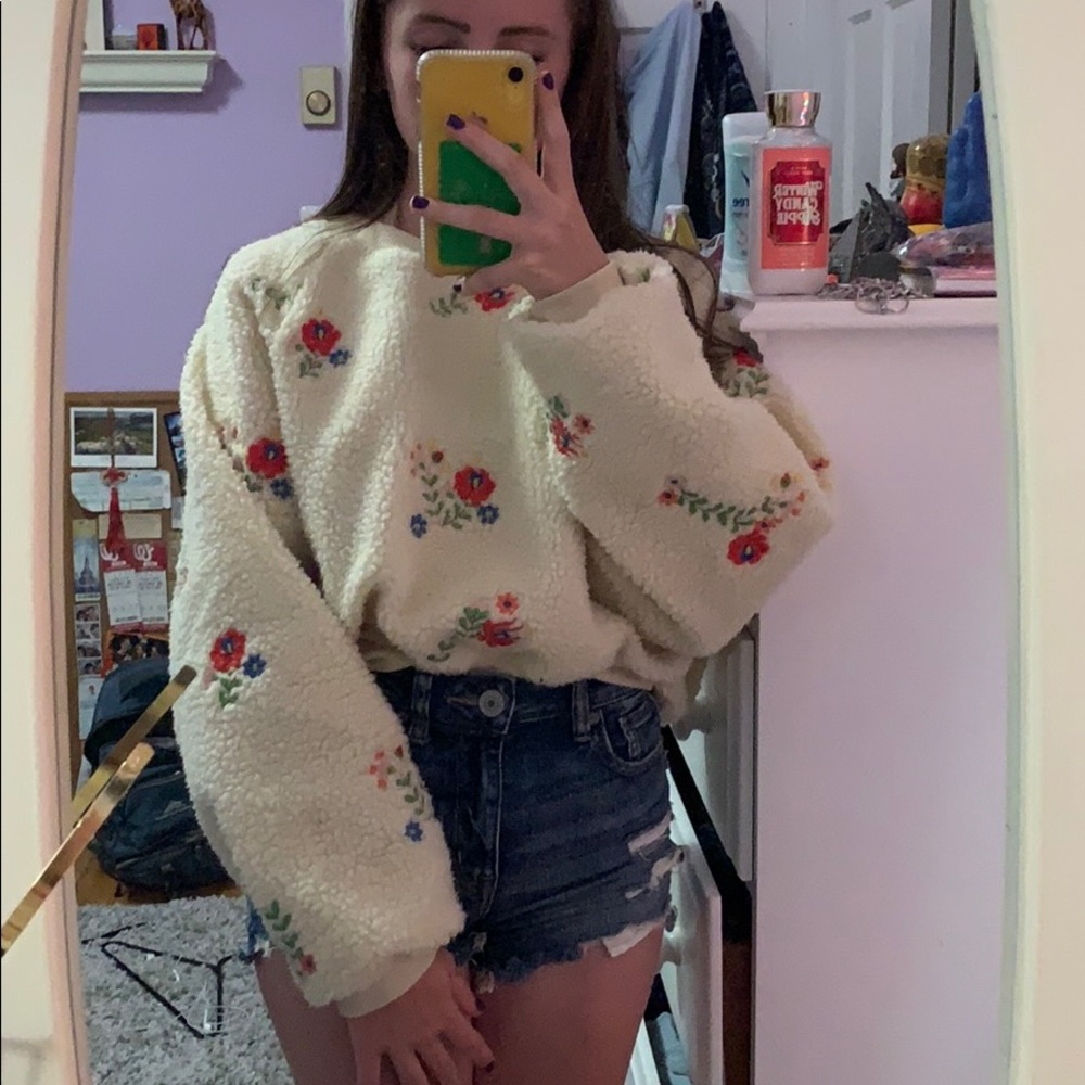 Urban Outfitters White Floral Sweater